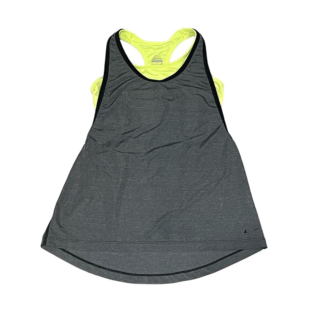 Nike Women’s Dri-FIT 2-in-1 Tank Built In Sports Bra Gray Neon Small 524-H